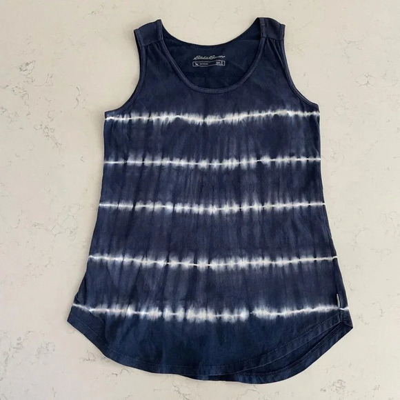 Eddie Bauer Outdoor Casual Tie Dye Print Cotton Tank Top Navy + White Sz S - Picture 1 of 8